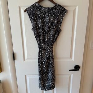 MM Lafleur Elegant Black + White Patterned Midi Dress Joslyn Dress Kerala Print